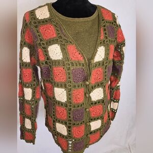 Vintage Granny Square Crochet Sweater size Med